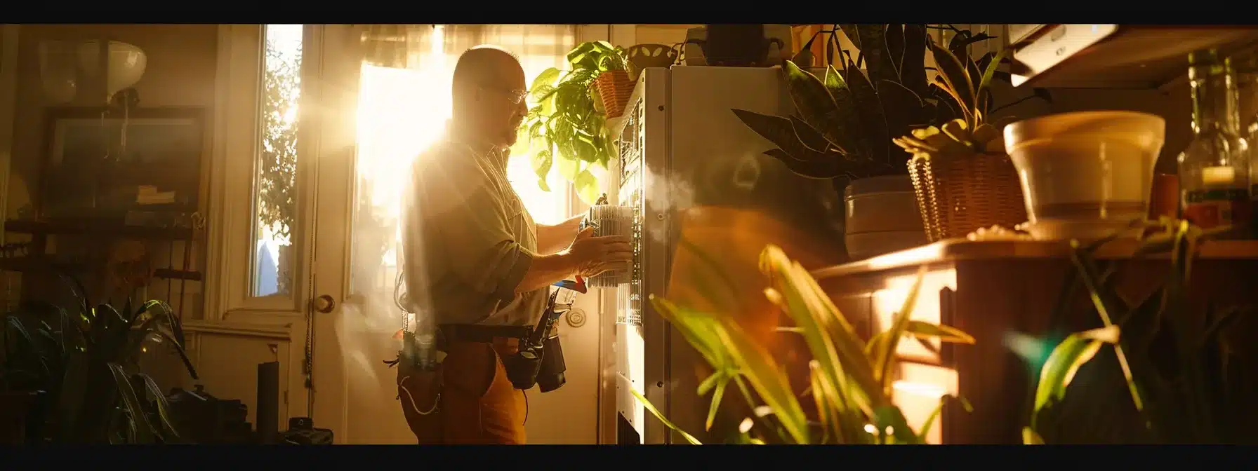 a skilled technician carefully installing a high-efficiency furnace in a cozy home setting.